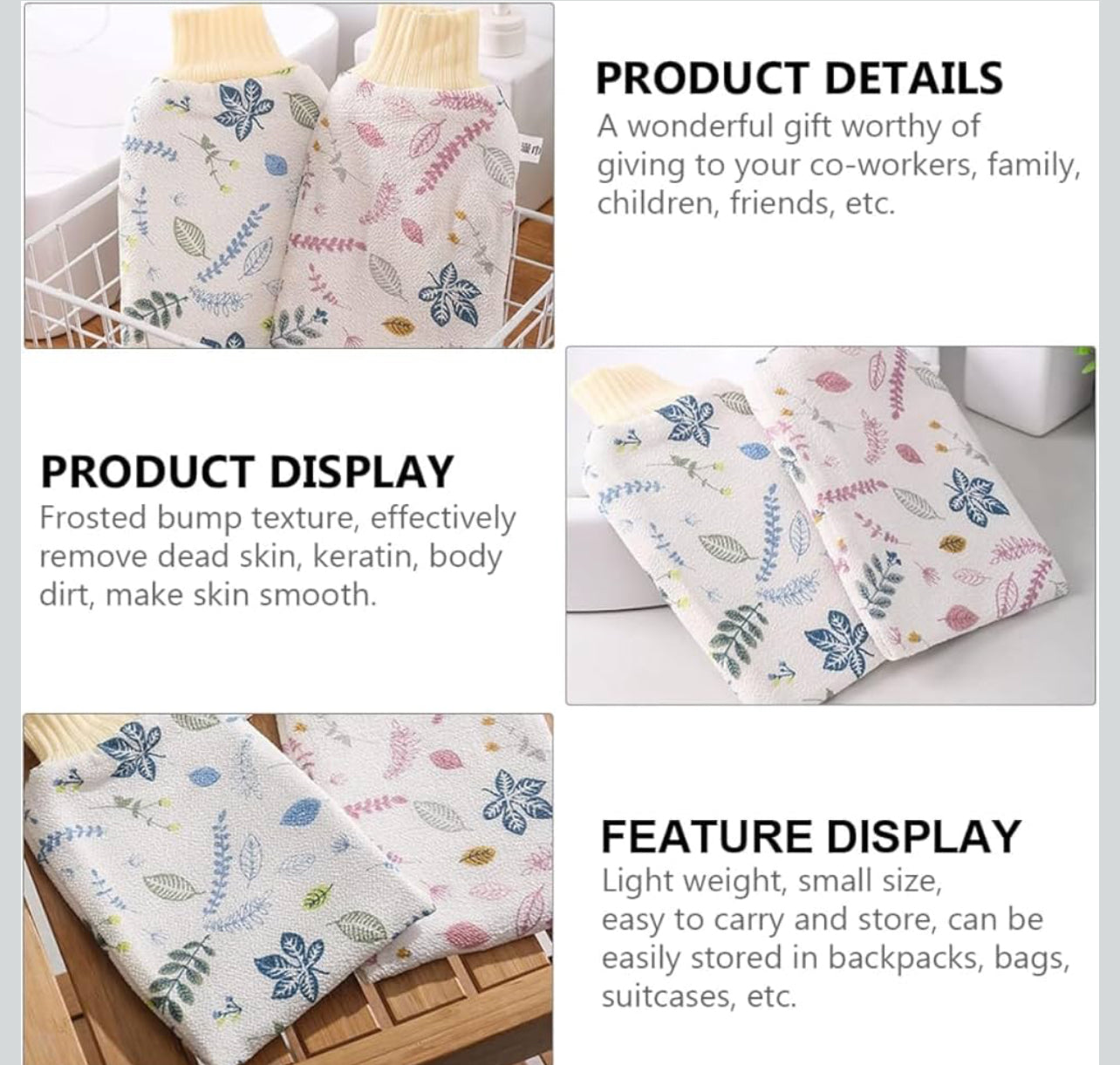 Exfoliating Bath Glove – Deep Cleansing Body Scrub Mitt (Soft & Reusable) LQ