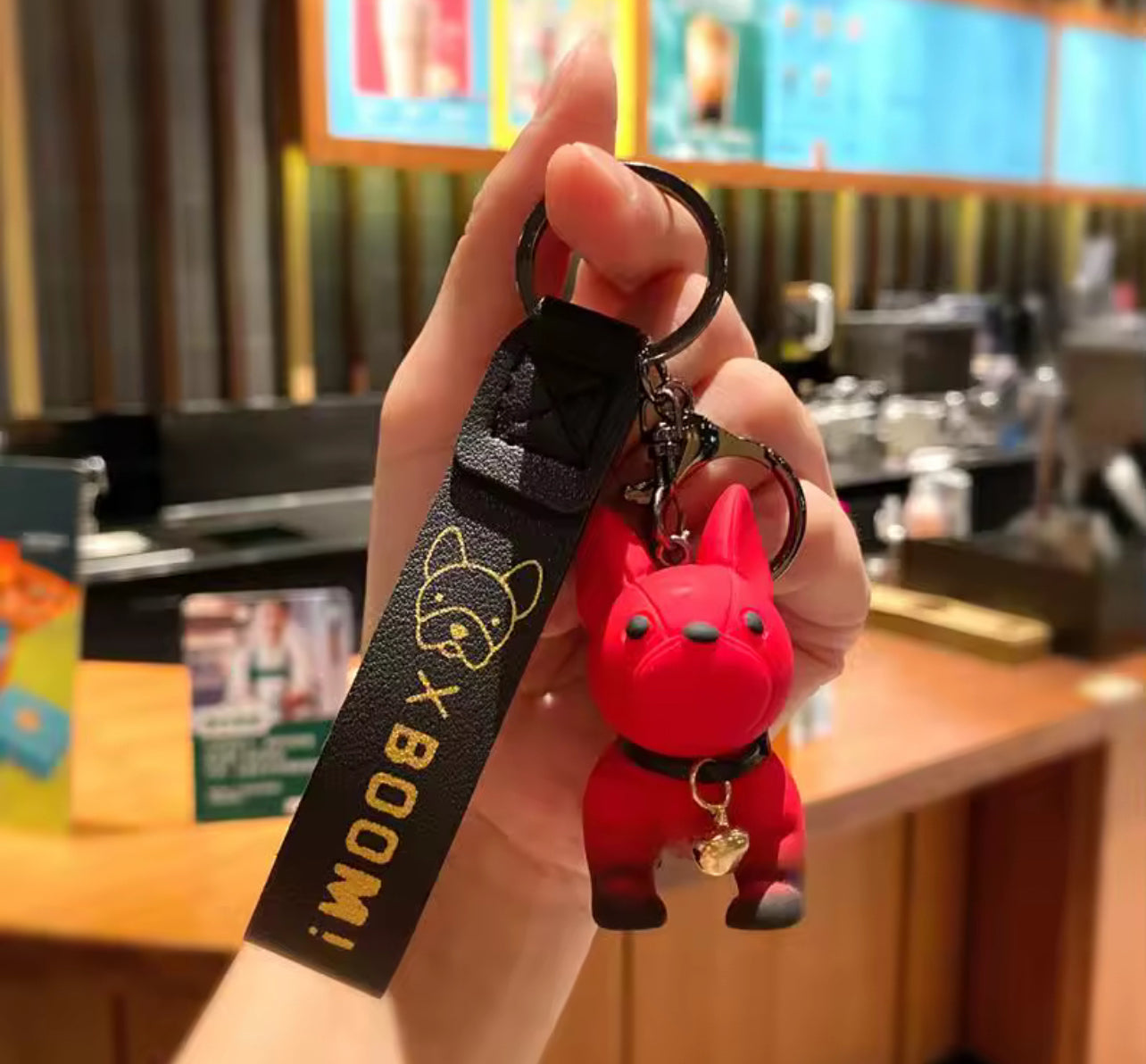 Cute French Trending Red Bulldog Keychain Colorful Cartoon Puppy Dog Plastic Lanyard Key Ring Keychains Pendant Gift