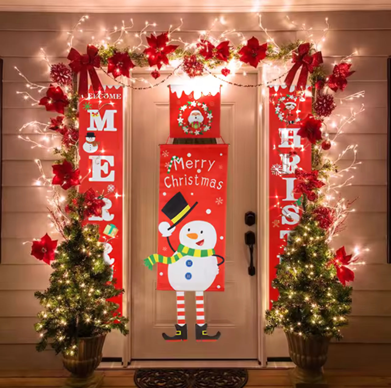 Merry Christmas Santa Claus Banne Home Decoration Party Supplies Elk Snowman Window Hanging Door Hanging Ornament Festival Gifts