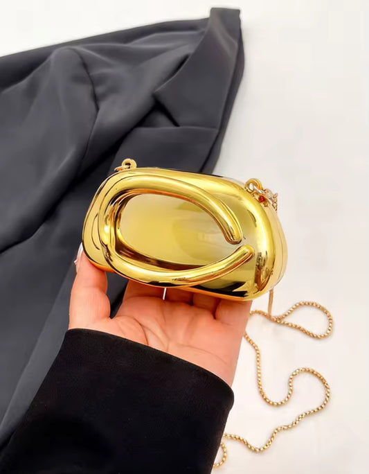 Mini version fashion gold metal closure box-shaped clutch bag women's evening wedding party chain crossbody bag shoulder bag