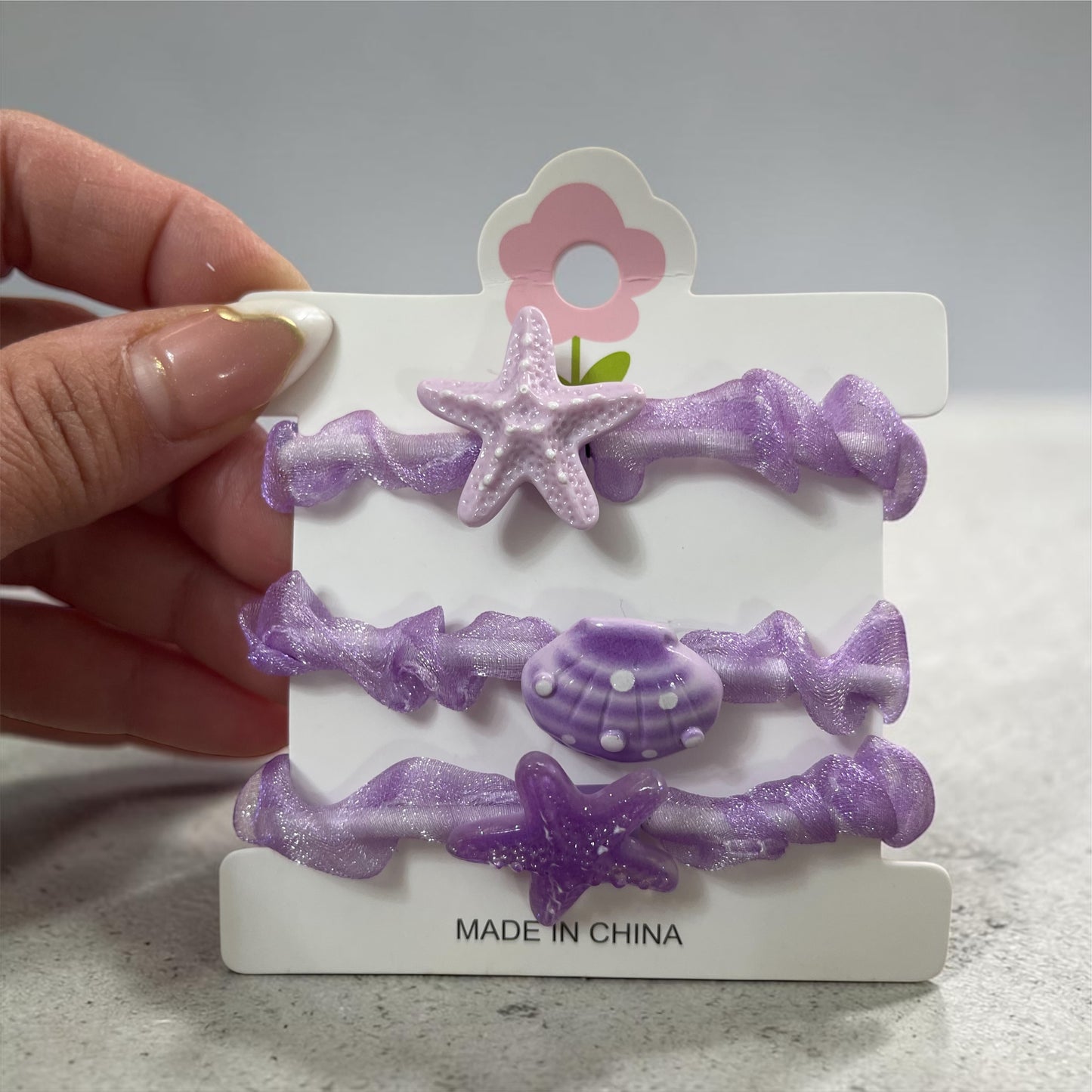 Ocean Charm Elastic Hair Bands Set – Starfish & Shell Design (3 Pieces)