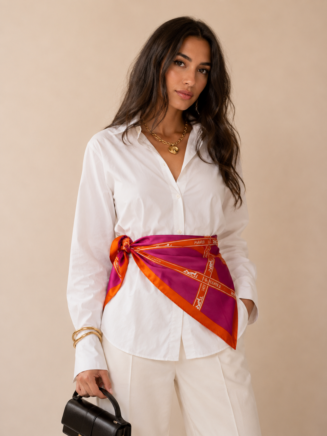 ✨ Luxury Pink & Orange 100% Silk Scarf – Elegant Square Satin Scarf