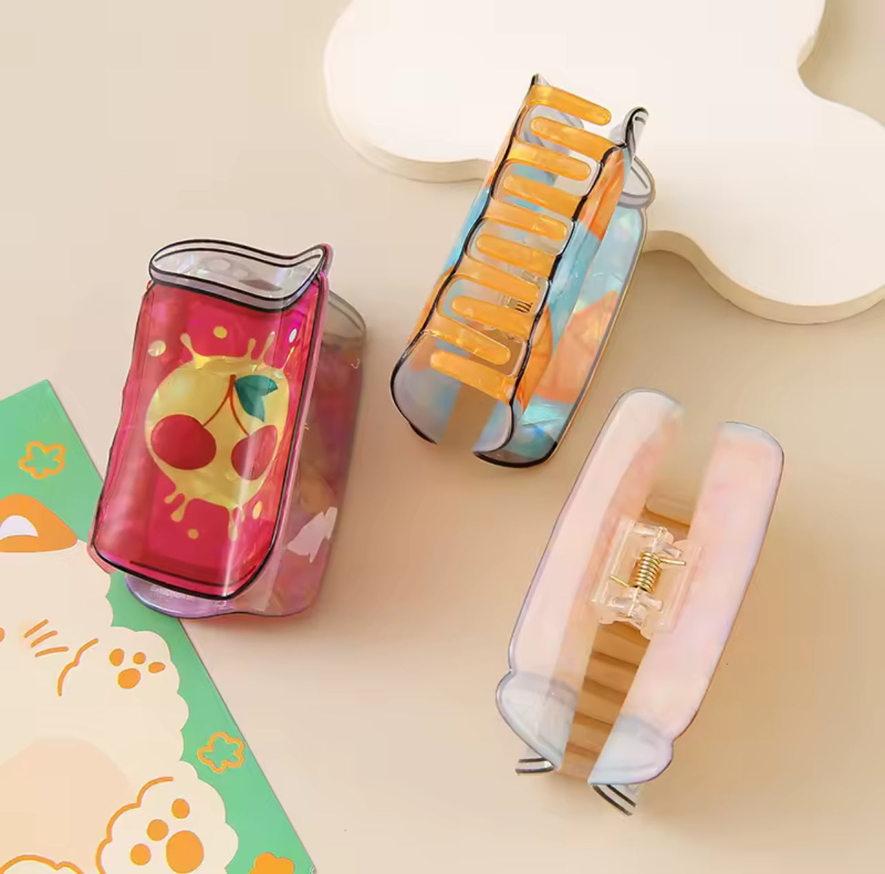 Cute Fruit Juice Can Hair Claw Clip | Large Acrylic Hair Clip for Women & Girls