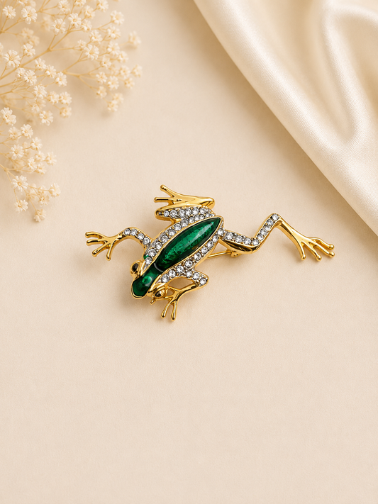 Emerald Frog Crystal Brooch Pin