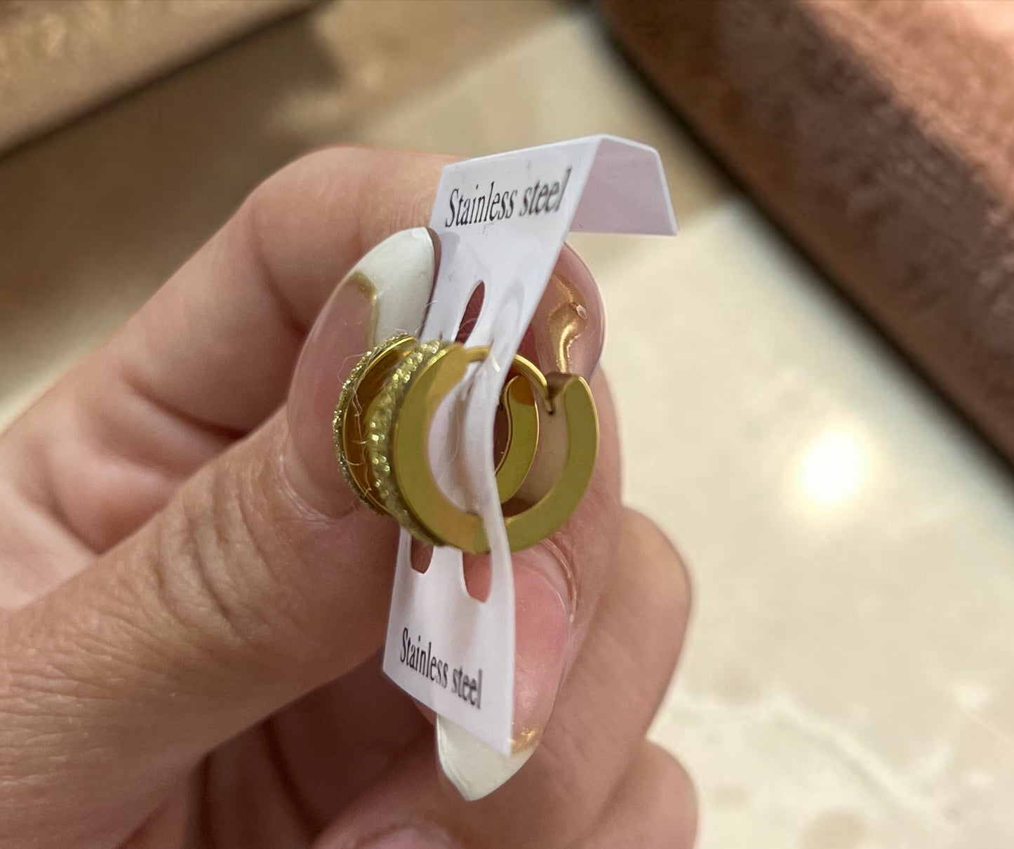 Golden stainless steel Glitter Hoop Earrings