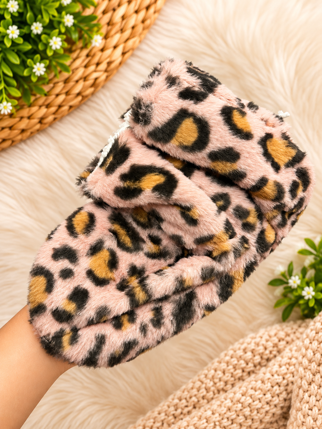 Women’s Plush Leopard Print Fuzzy Socks – Non-Slip Cozy Home Socks - Free Size