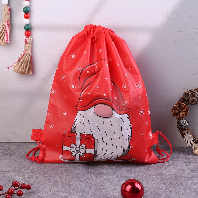 1Pcs Children's Backpack Non-woven Double-sided Santa Claus Drawstring Toy Storage Bag Birthday Party Christmas Gift Bag
