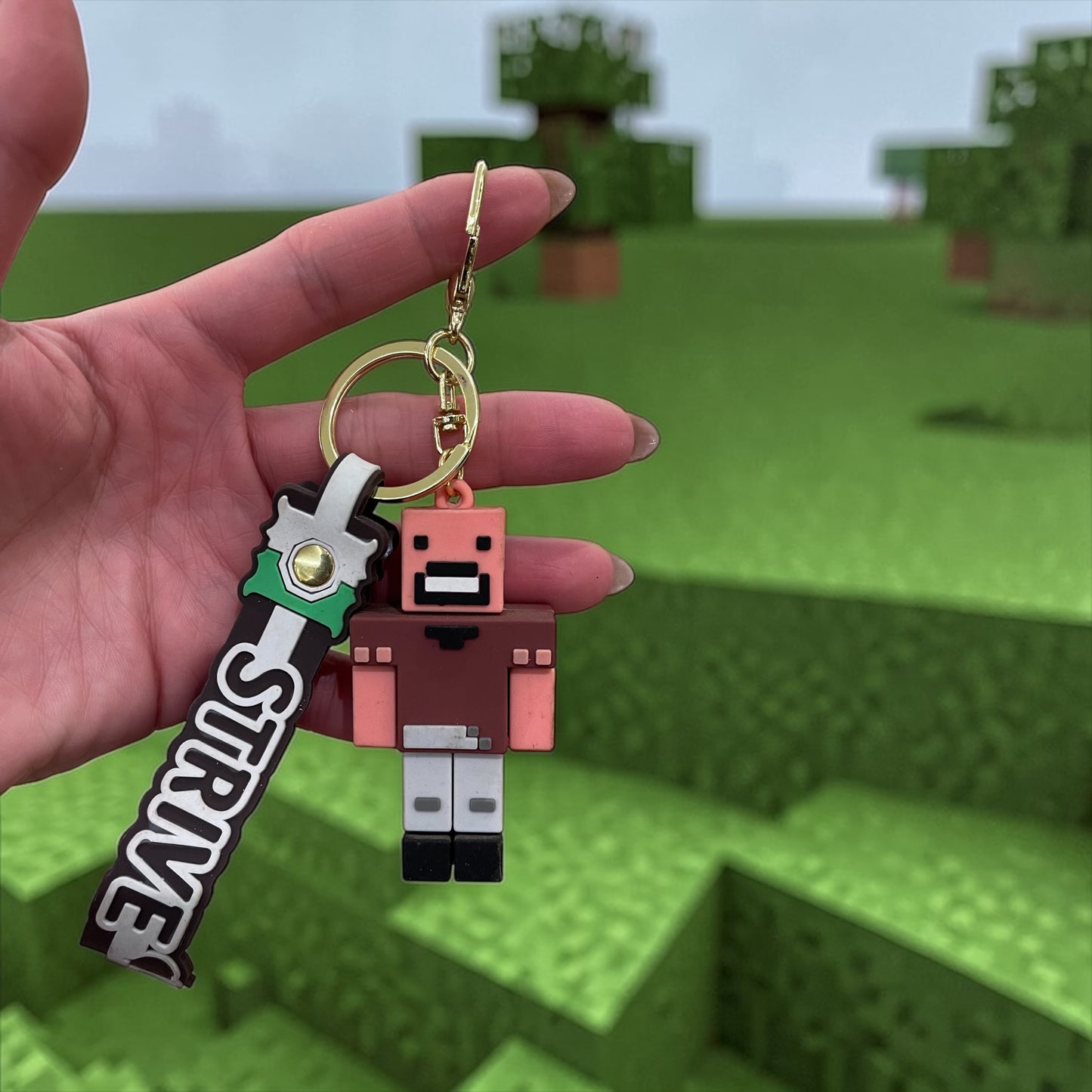 Minecraft Silicone Keychain – Steve & Villager Character Key with STRIVE Tag | Cute Gamer Bag Charm