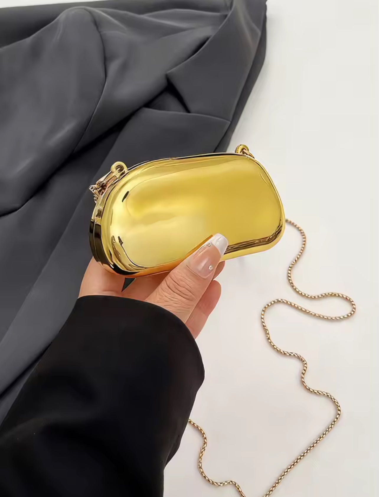 Mini version fashion gold metal closure box-shaped clutch bag women's evening wedding party chain crossbody bag shoulder bag