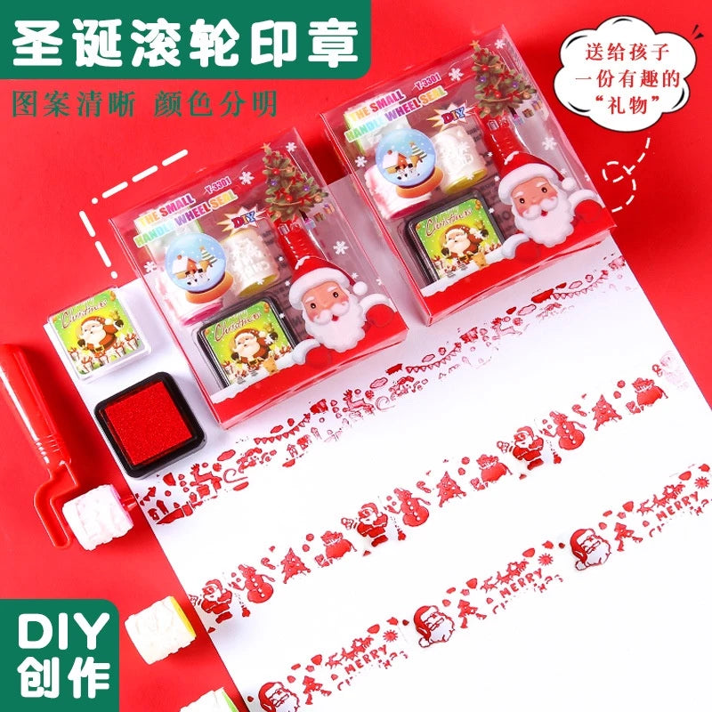 Christmas Roller Stamp Creative Ink Pad Roller Printing Set Children Gifts