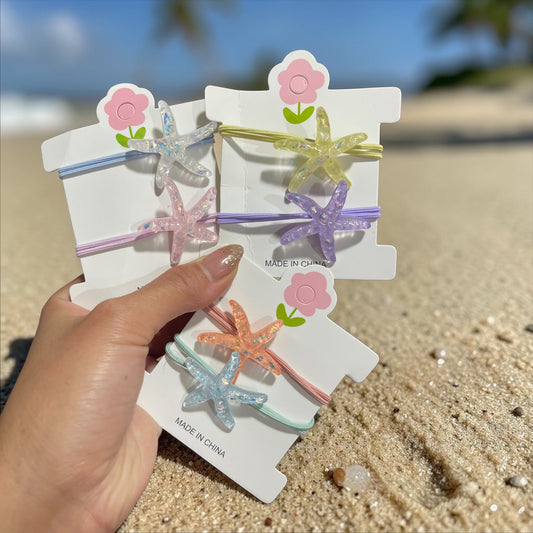 Cute Starfish Hair Ties Set for Girls – Colorful Elastic Hair Bands (2 Pieces)