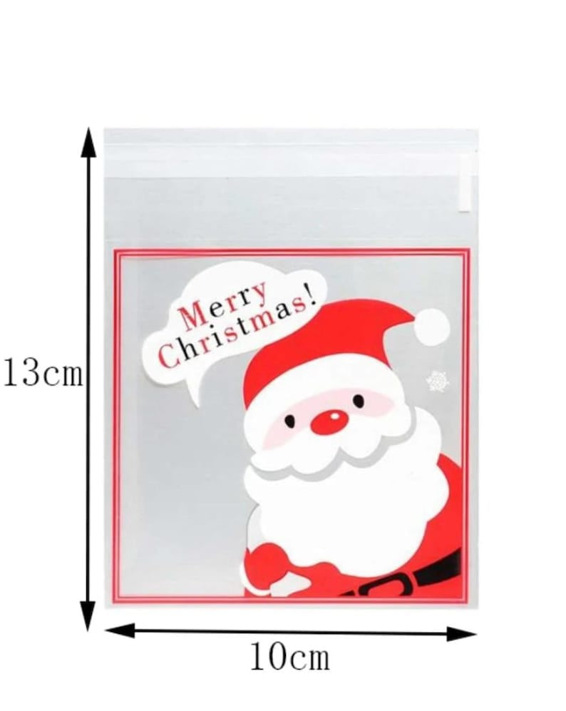 100Pcs Christmas Santa Claus self adhesive clear cookies bag
