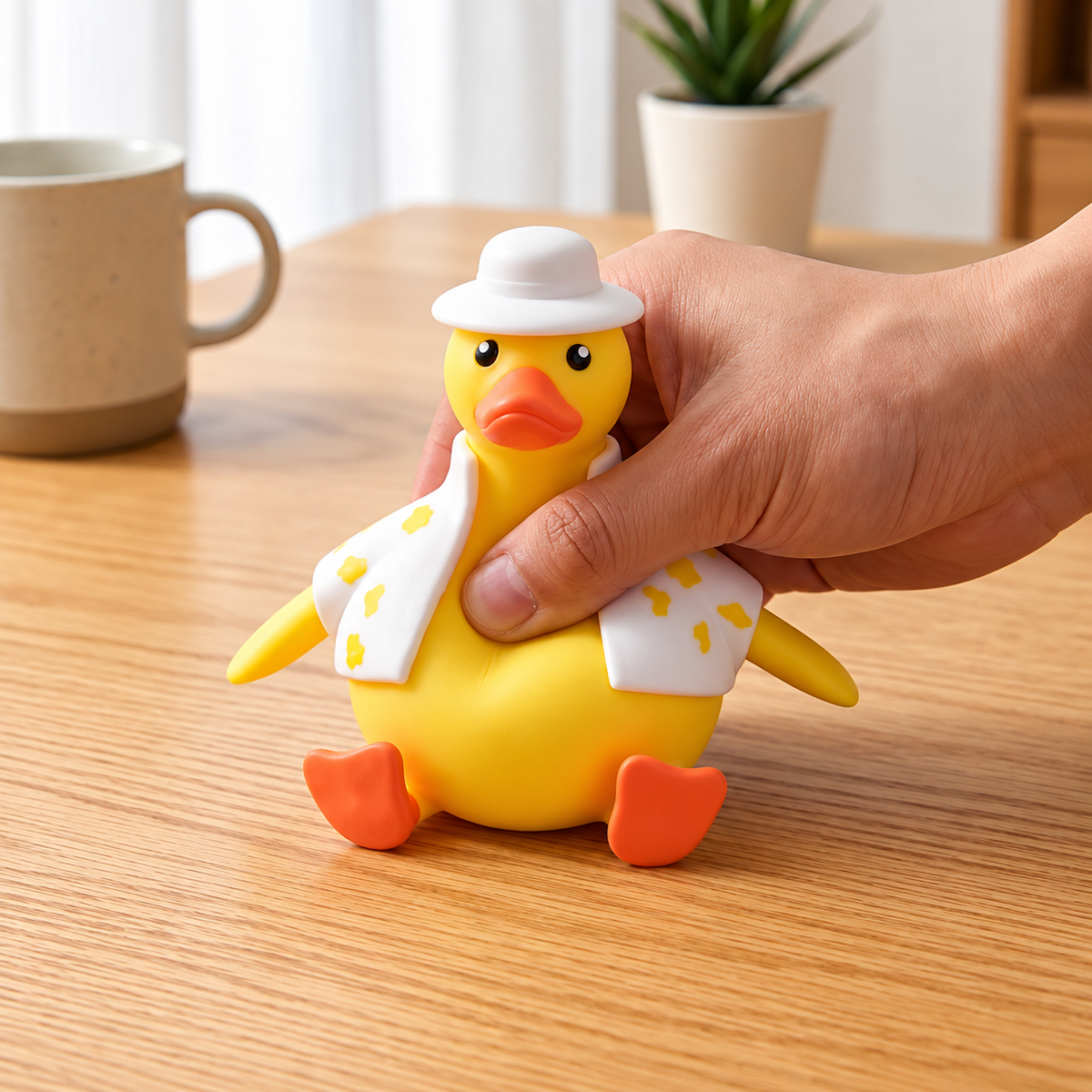Squeezeable Duck Stress Relief Toy – Cute Duck with Hat & Floral Shirt