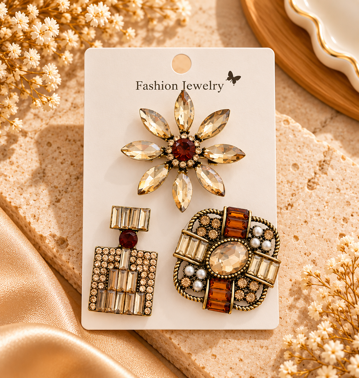 Vintage Rhinestone Brooch Set