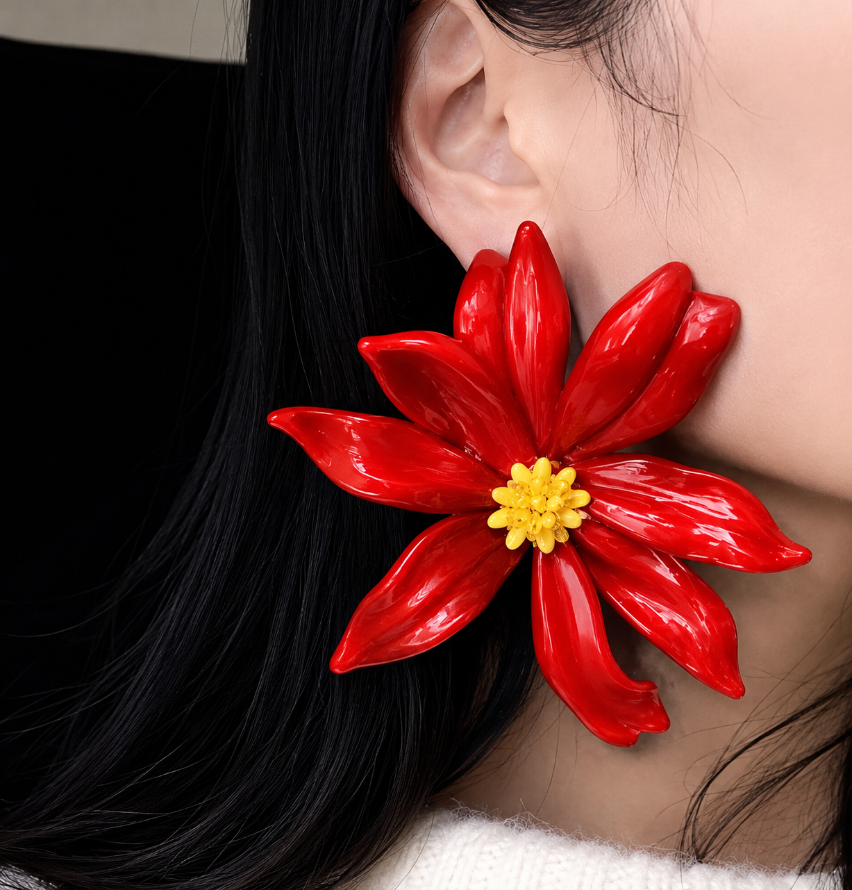 Exaggerated Trending RedFloral Beaded Earrings Women's Fashion Statement Studs New Style Jewelry Accessories Luxury Sensation