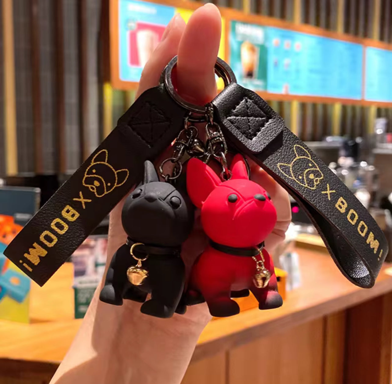 Cute French Trending Red Bulldog Keychain Colorful Cartoon Puppy Dog Plastic Lanyard Key Ring Keychains Pendant Gift