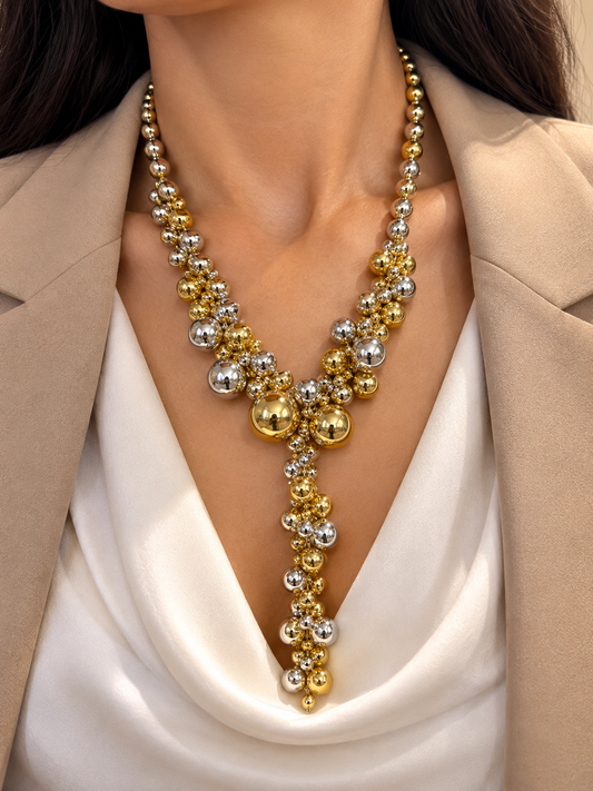 Gold & Silver Statement Beaded Necklace