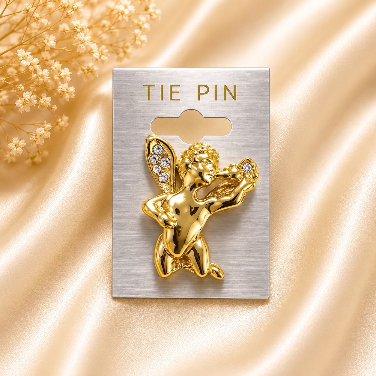 Golden Cherub Violin Brooch Pin
