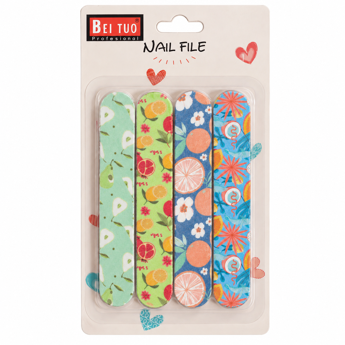 Set of 4 Colorful Printed Nail Files – Fruit & Floral Designs