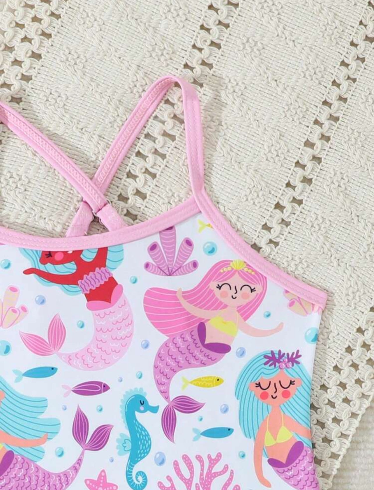 SHEIN Young Girl Mermaid Print One-Piece Swimsuit With Matching Cover-Up Skirt, Random Print - 4Y