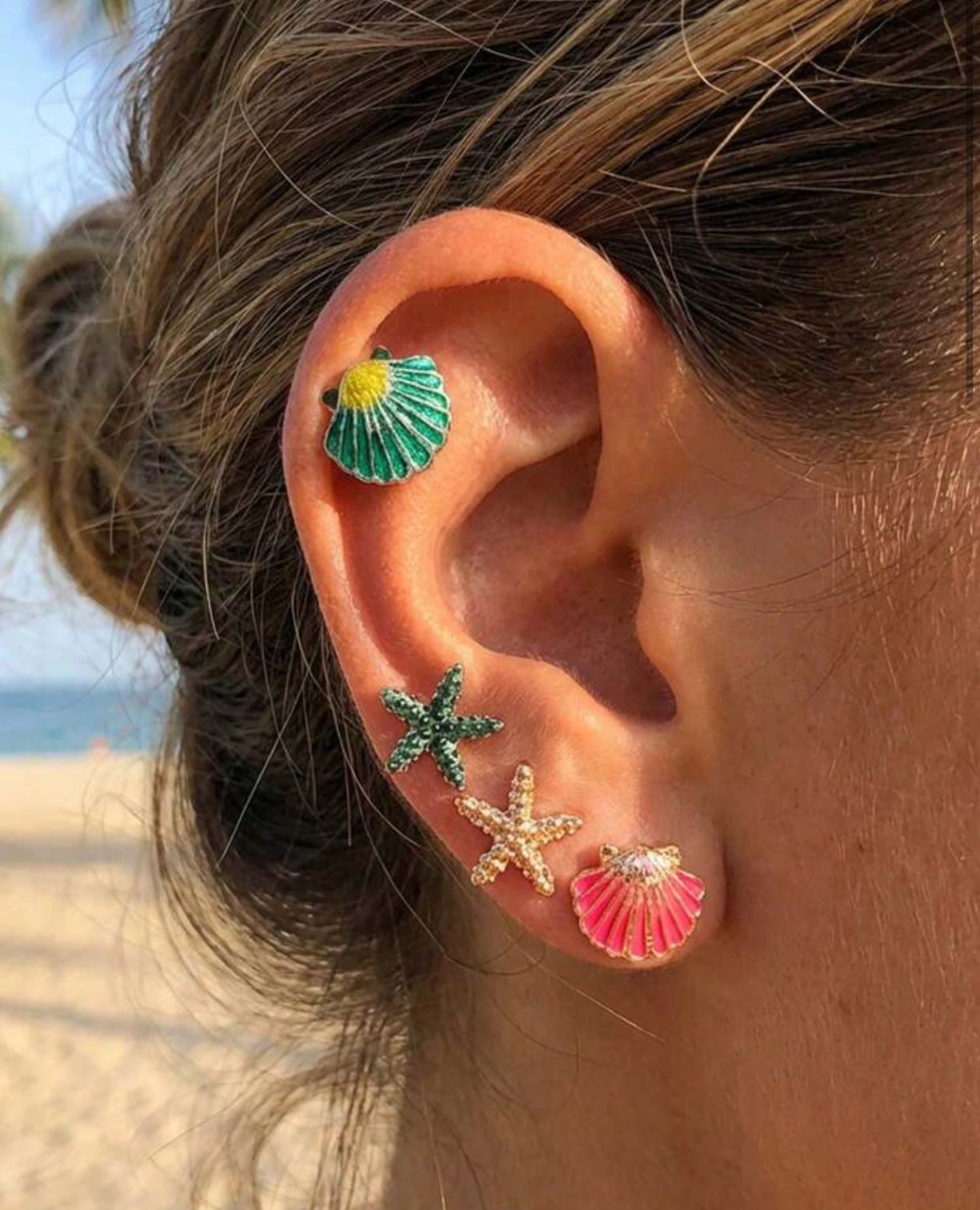 4 Pairs New Summer Vacation Ocean Style Minimalist Elegant Women Fashion Earrings, Ocean Creature Shapes Like Starfish & Seashell, Colorful Earring Set For Daily, Party, Beach Holiday