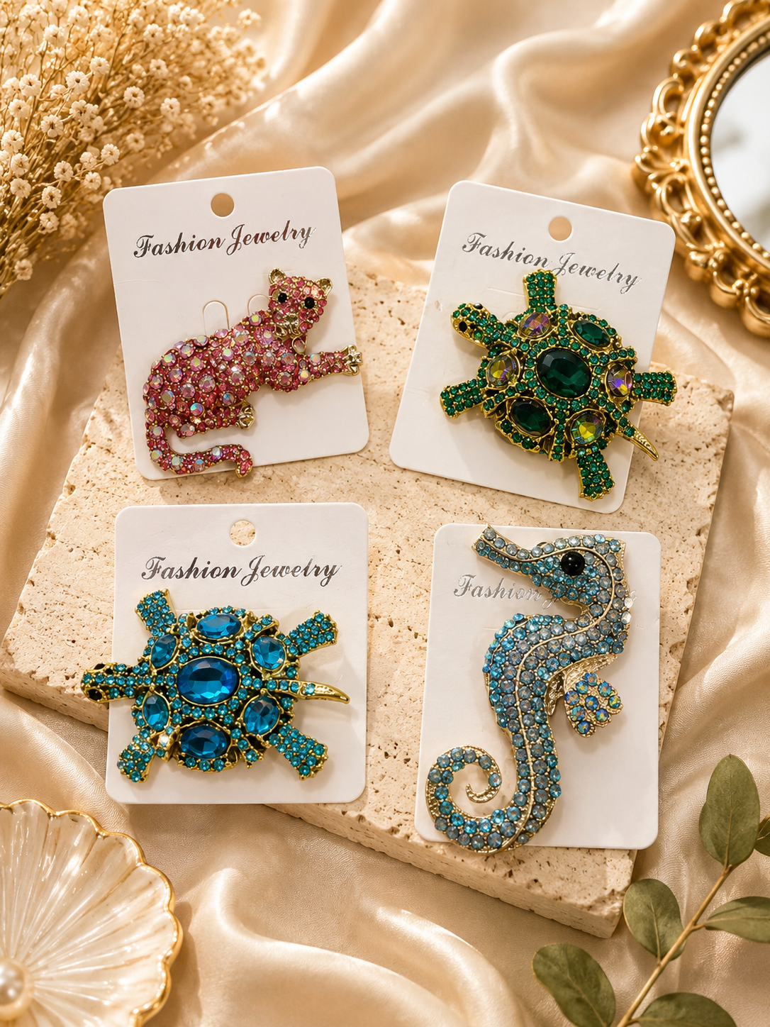 Rhinestone Sea-Inspired Brooch Collection – 4 Styles