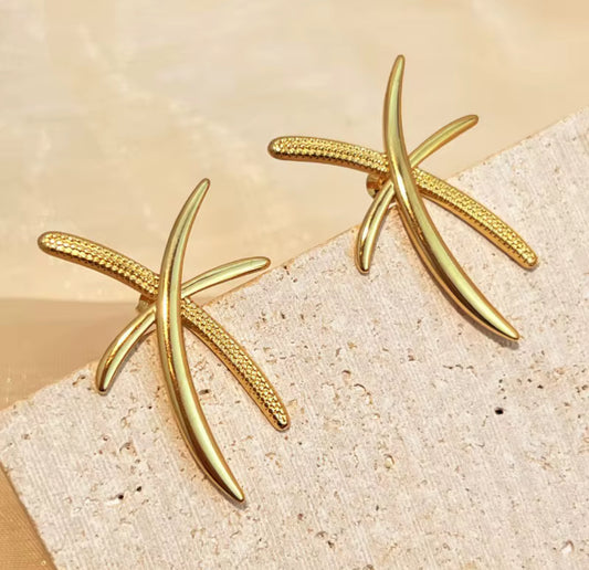 Charming heavy metal fan-shaped pearl 18K women's earrings, waterproof and non-fading stainless steel, wife gift