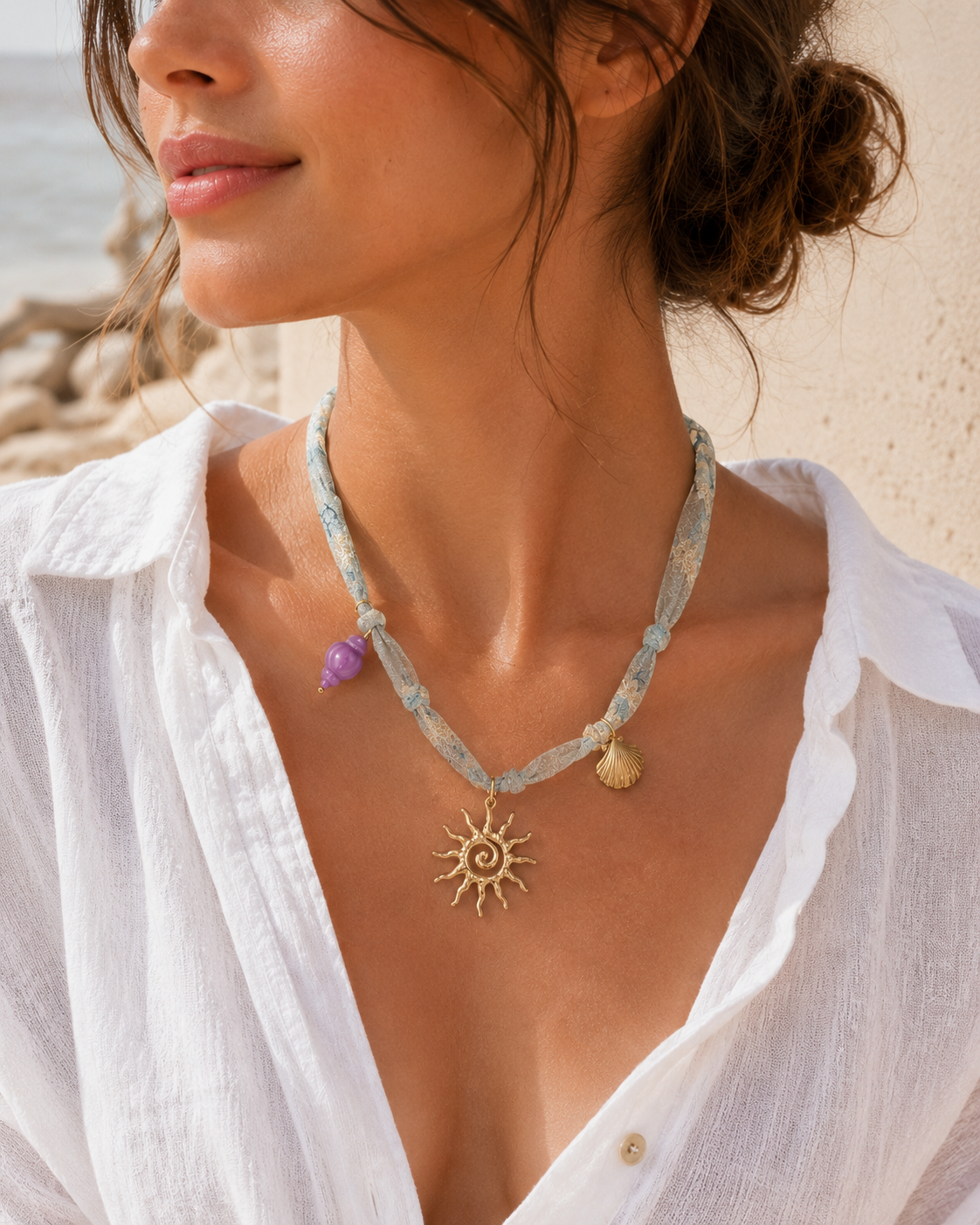 Coastal Sun Charm Fabric Necklace