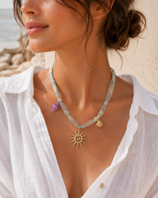Coastal Sun Charm Fabric Necklace