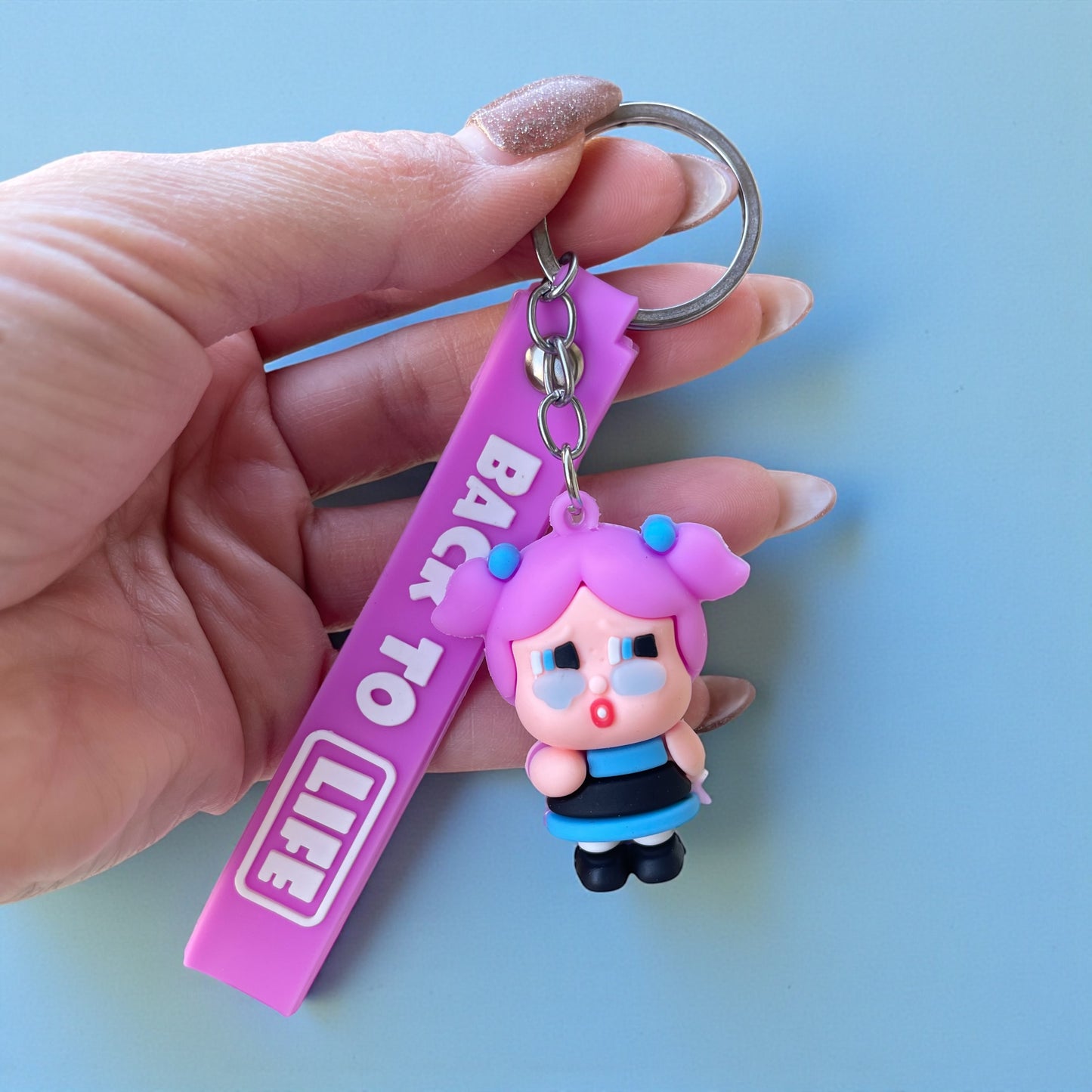 Cry Baby Keychain with “Back to Life” Strap – Colorful Silicone Charm