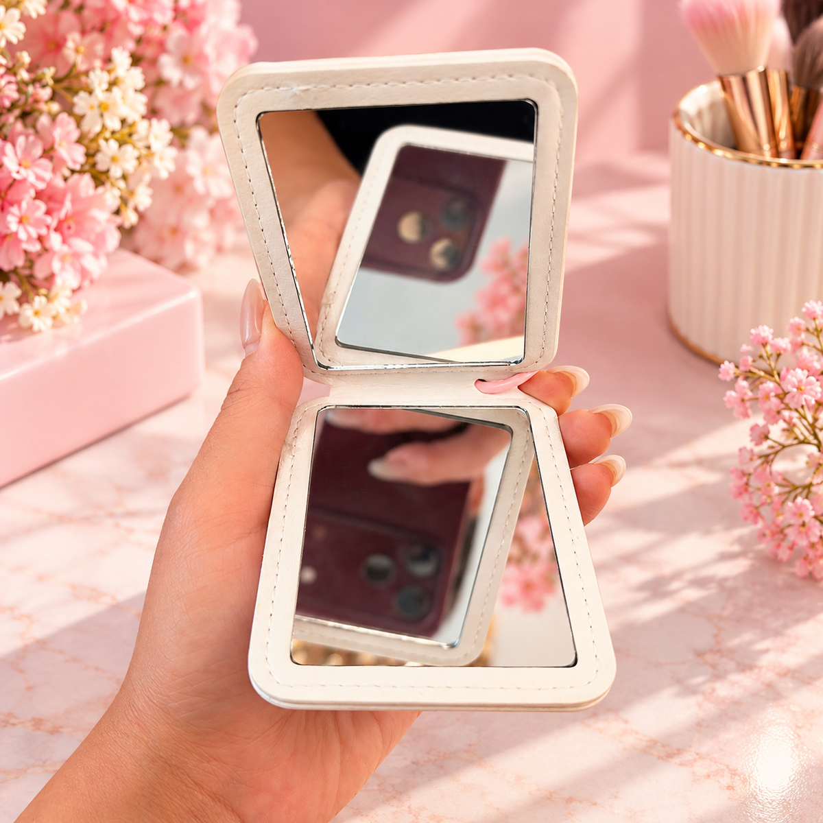 Cute Bow & Butterfly Mini Pocket Mirror Keychain – Pink & Blue Designs