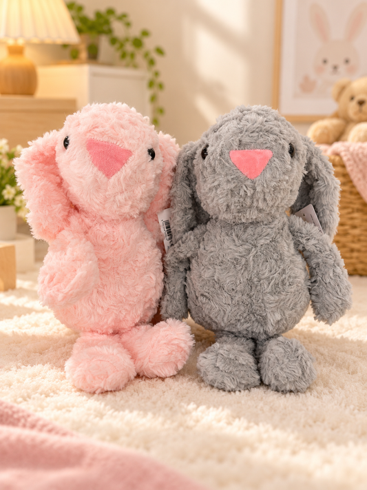 Soft Fluffy Bunny Plush Toy – Cute Pink & Gray Rabbit