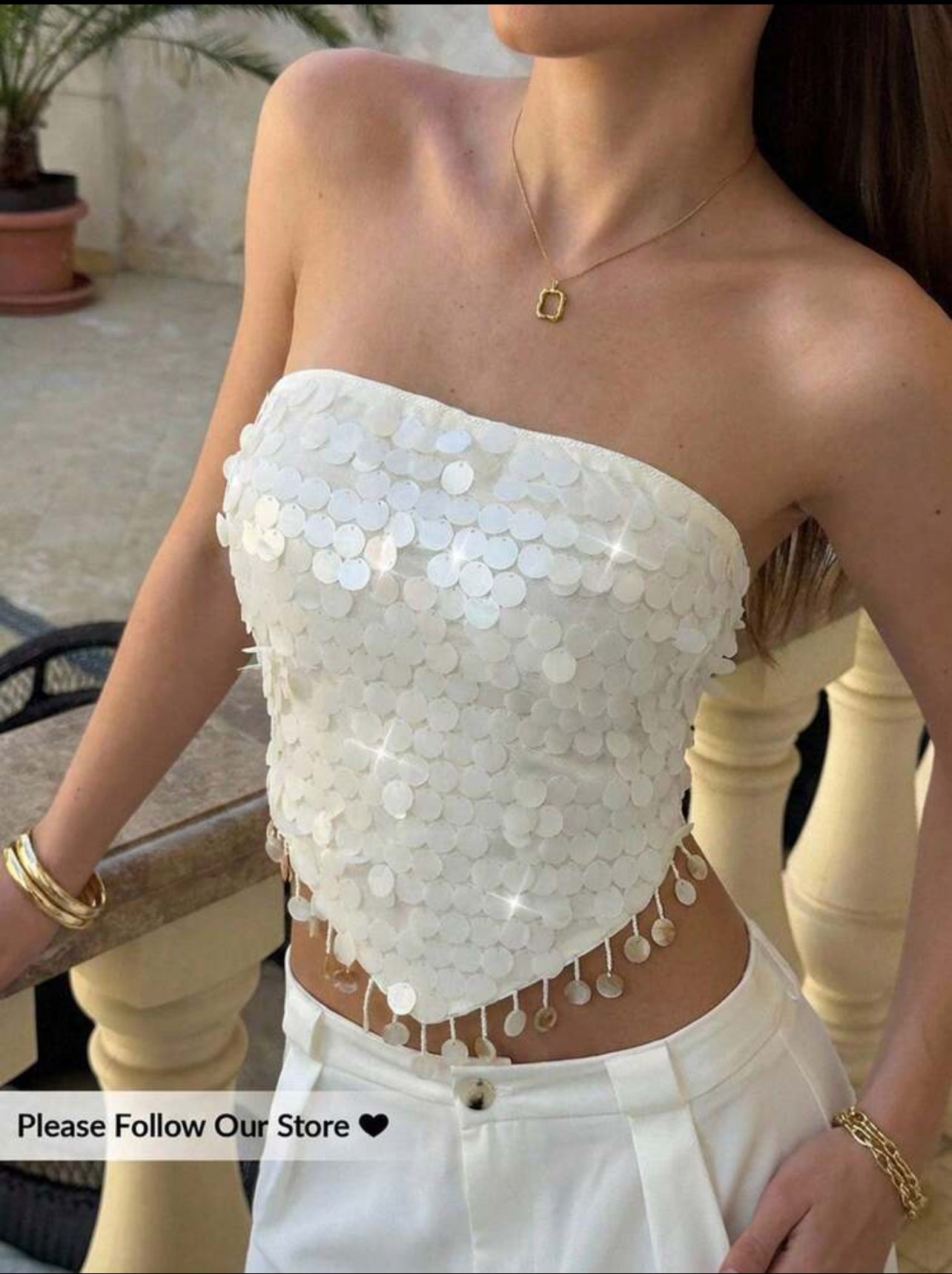 Aloruh Women's Sexy Sequin Decor Lace-Up Backless Tube Top, Summer,Summer Top