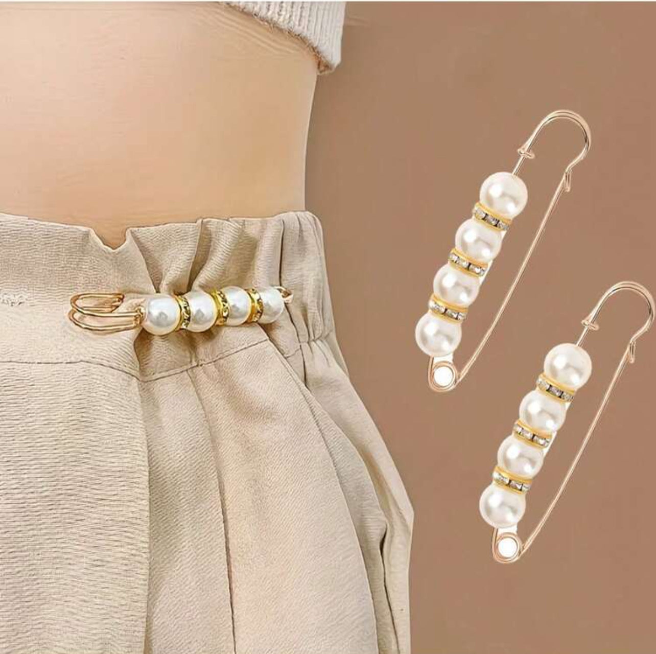 2pcs Pearl Waist Clip Pearl Shawl Buckle Suitable For Sweaters, Dresses, Skirts, And Jeans, Anti Glare Brooch Waist Clip Buckle, Daily Wear, Home Decoration, Waist Circumference Reduction Artifact