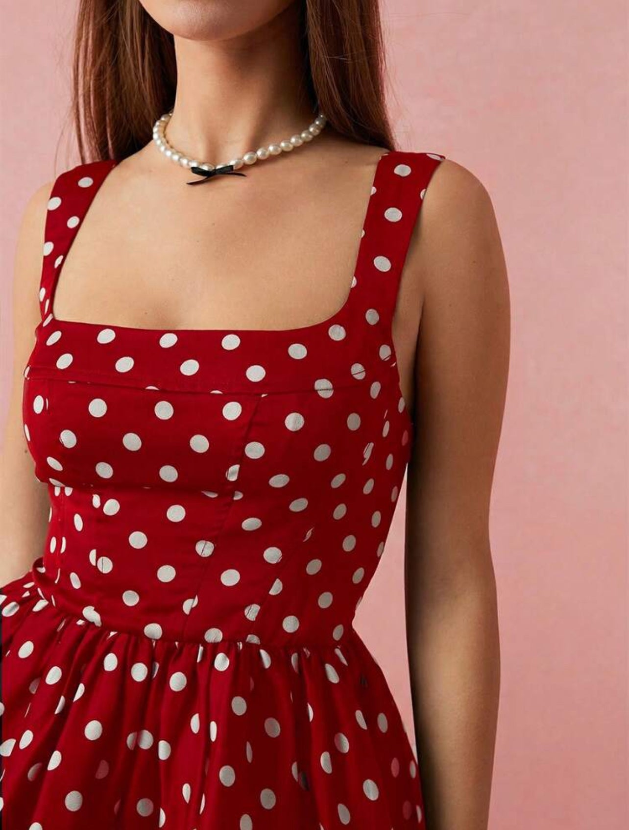 Enchnt Women's Red And White Polka Dot Square Neck Sleeveless Short Dress,Vintage Tea Party Summmer Elegant Birthday Graduation Wedding Party Dress - S,M