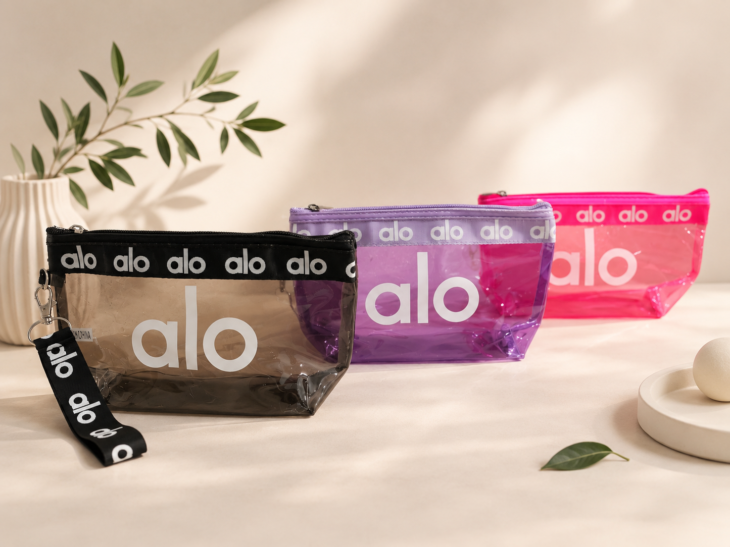 ALO Transparent PVC Makeup Pouch with Wrist Strap – Waterproof Cosmetic Bag