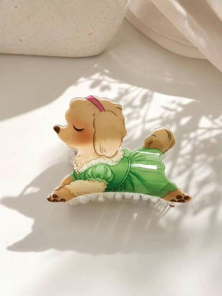 1PC Colorful Macaron Multi-Color Teddy Dog Hair Claw Clip, Cute Playful Girly Style