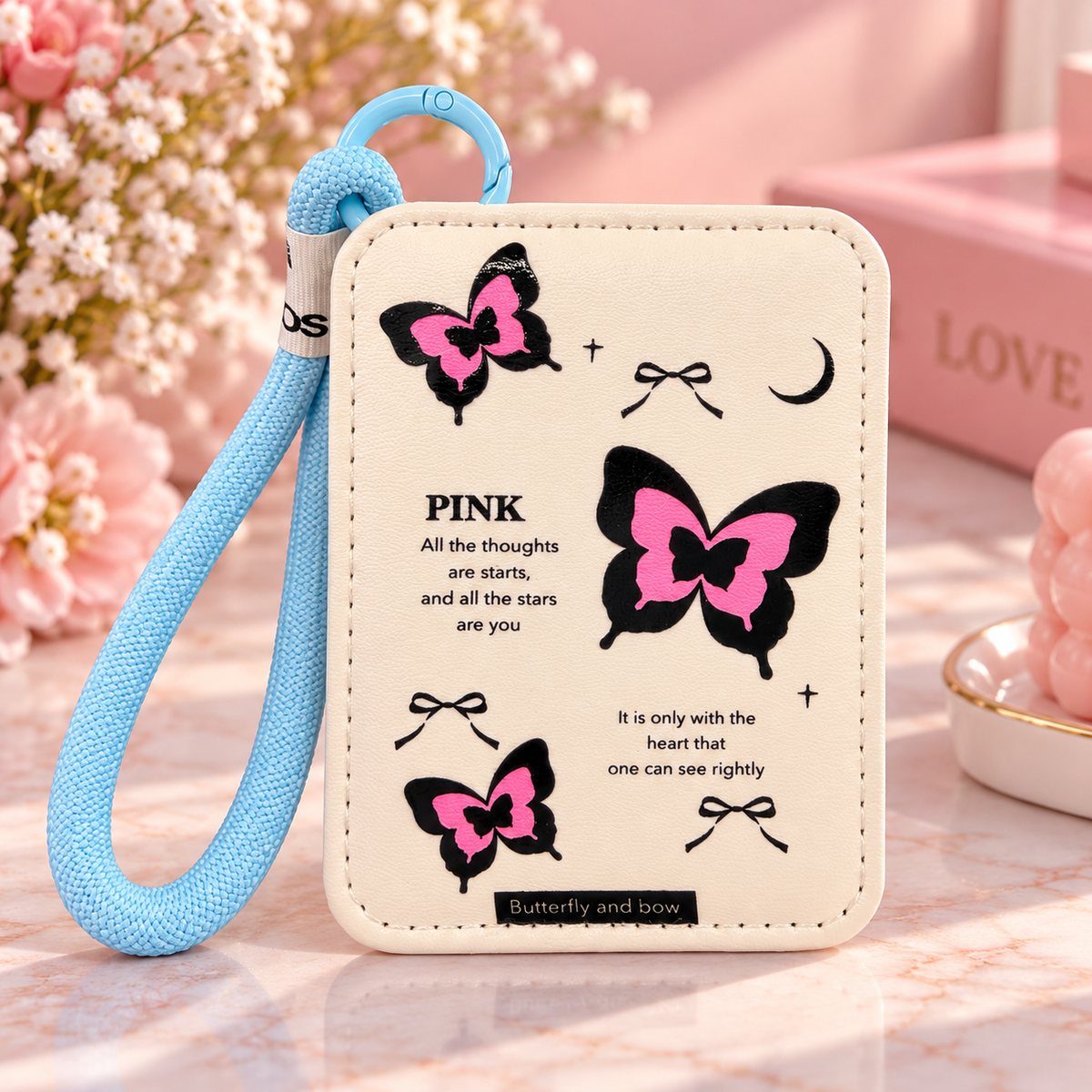 Cute Bow & Butterfly Mini Pocket Mirror Keychain – Pink & Blue Designs