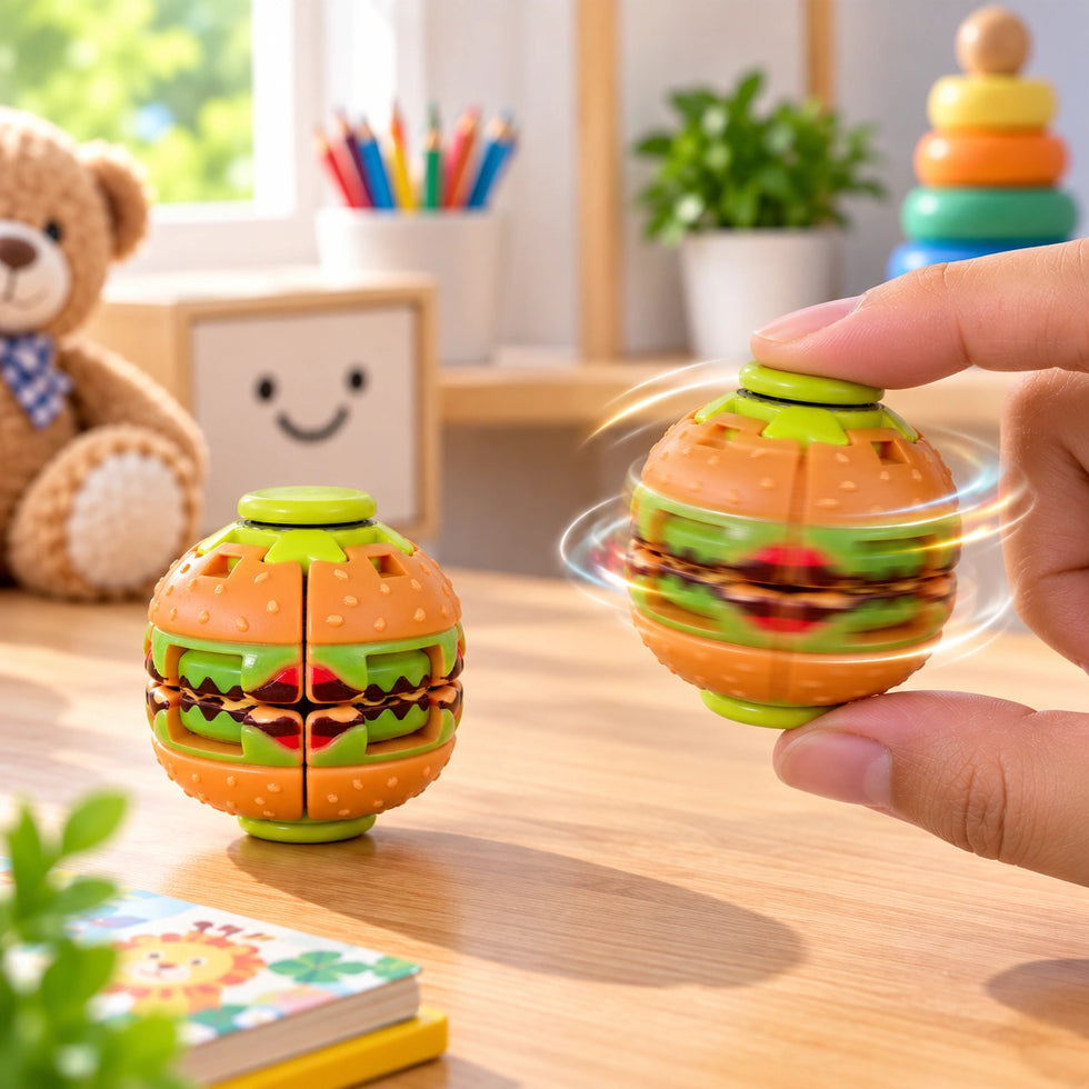 Hamburger Fidget Spinner Ball – Press & Spin Sensory Toy