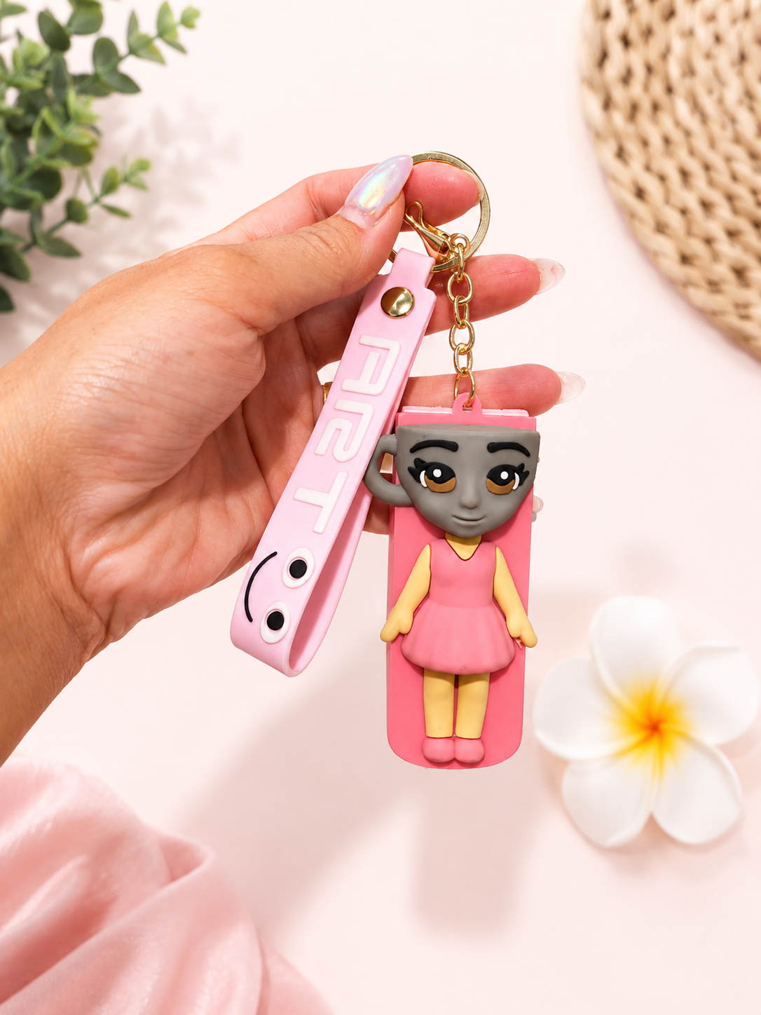 Cute Cartoon Character Keychain with Mini Comb & Mirror
