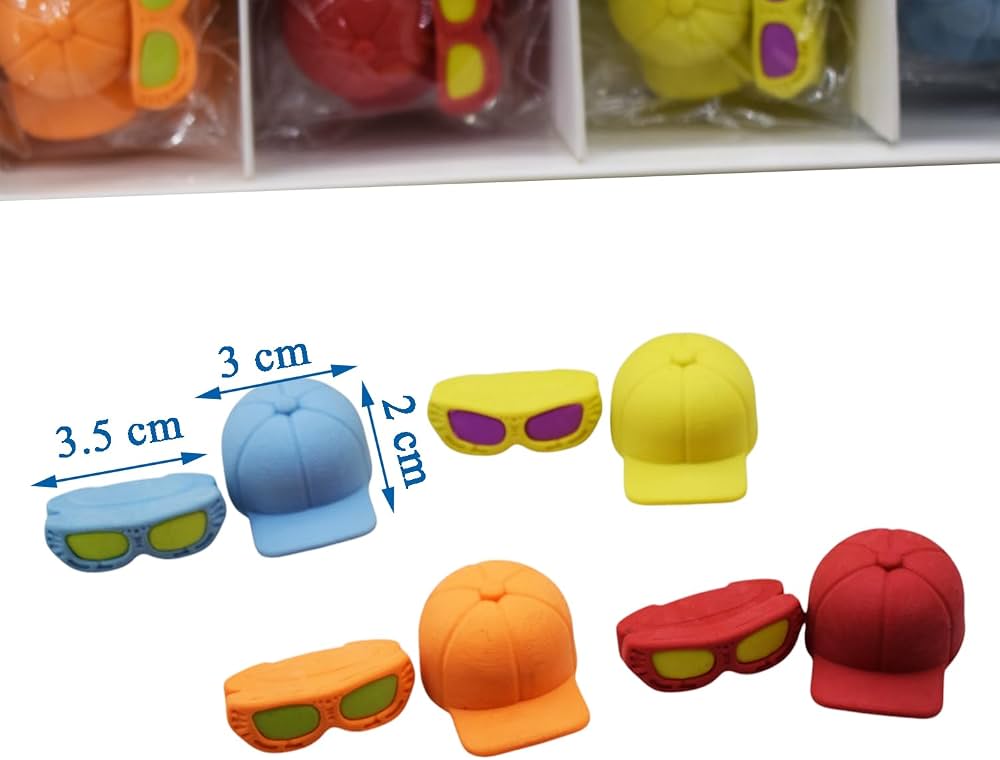 Cute Cap & Sunglasses Eraser Set – Fun Novelty School Erasers