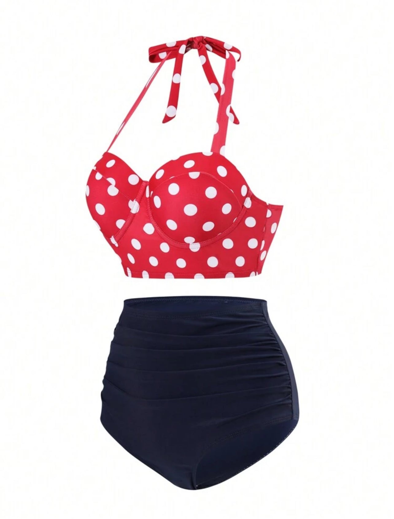 Swim Basics Women's Summer Polka Dot Print Underwire High Waist Bikini Set, Vacation Swimwear - S