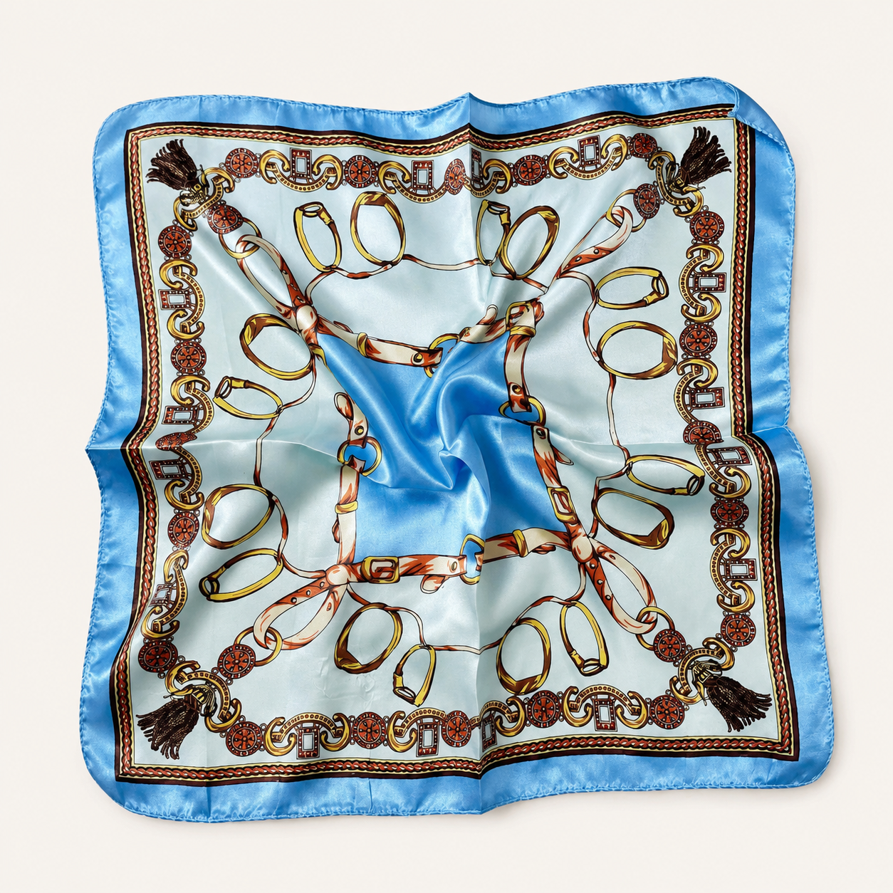 Luxury Satin Square Scarf – Equestrian Horse Bit Print | 50 × 50 cm | 3 Colors