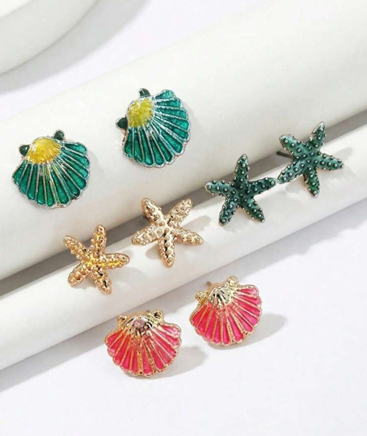 4 Pairs New Summer Vacation Ocean Style Minimalist Elegant Women Fashion Earrings, Ocean Creature Shapes Like Starfish & Seashell, Colorful Earring Set For Daily, Party, Beach Holiday