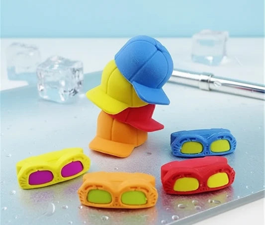 Cute Cap & Sunglasses Eraser Set – Fun Novelty School Erasers
