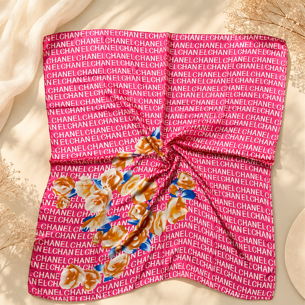 Women’s Silk Square Scarf 70×70 cm – Elegant Floral Print