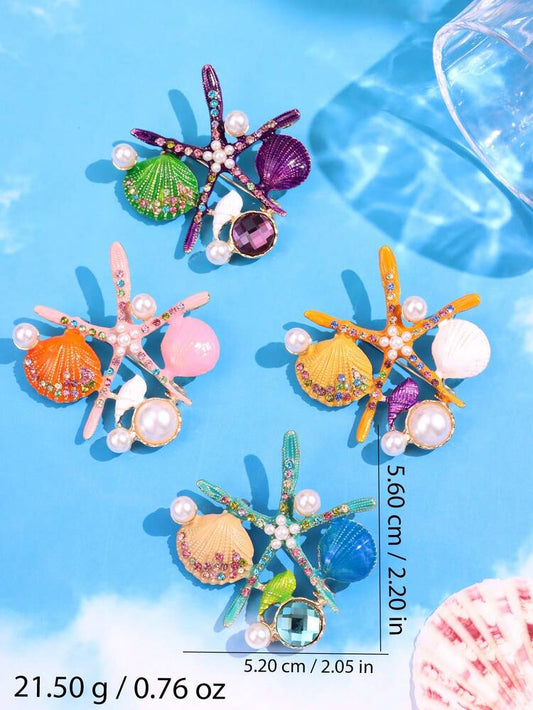 Ocean Treasure Starfish Brooch – Pearl & Crystal Beach Pin