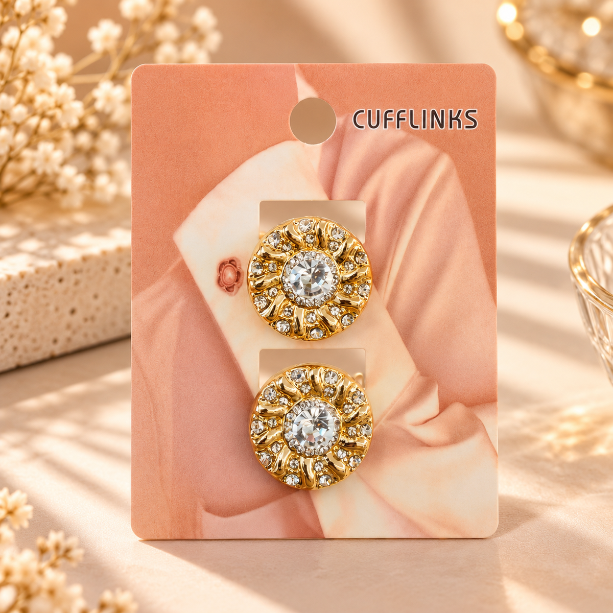 Elegant Gold-Tone Crystal Rhinestone Cufflinks