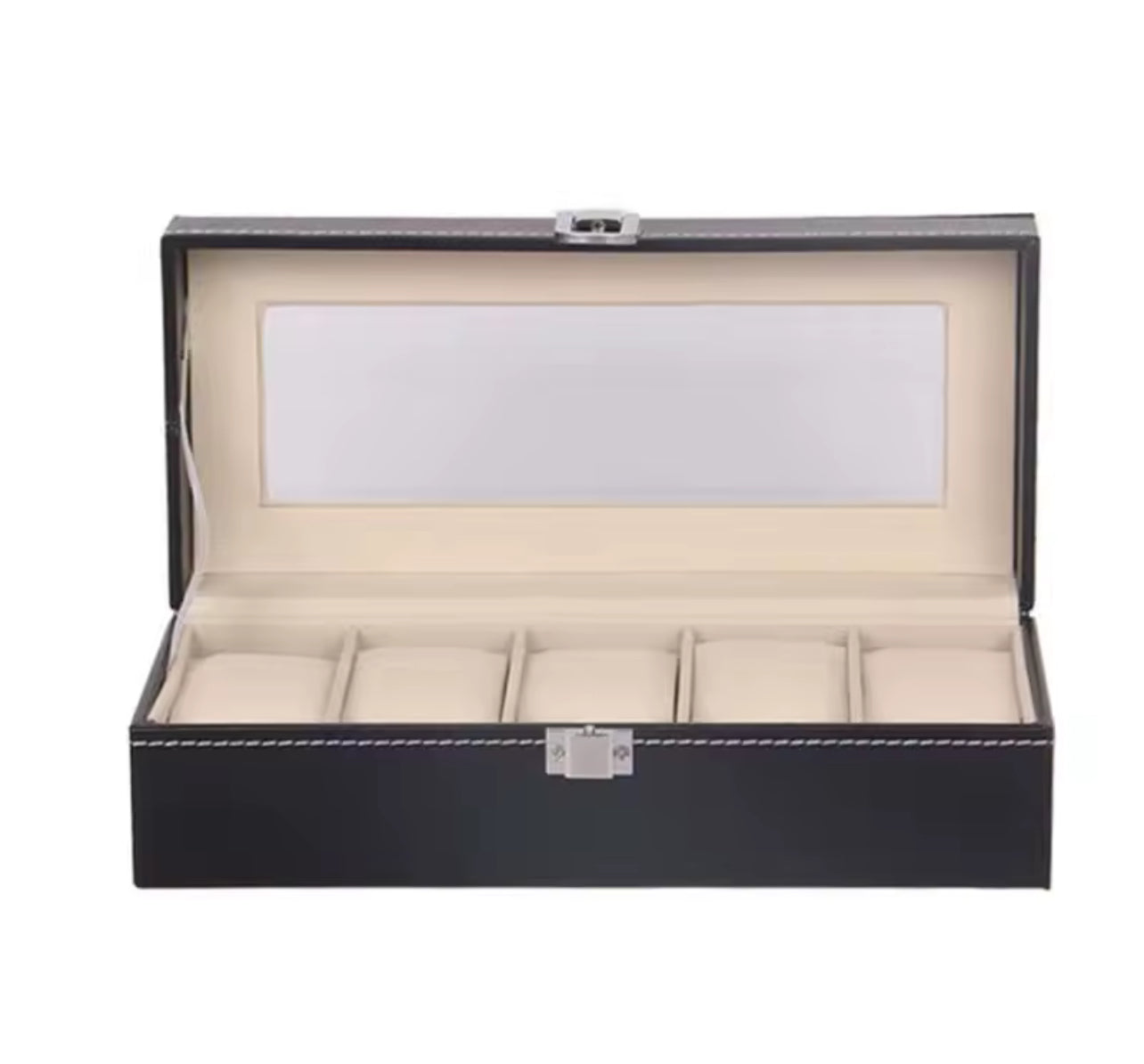 WellZone Classic 6 Positions Watch Box With Transparent Glass Top PU Leather Six Slots Watch Storage Case For Holiday Gift