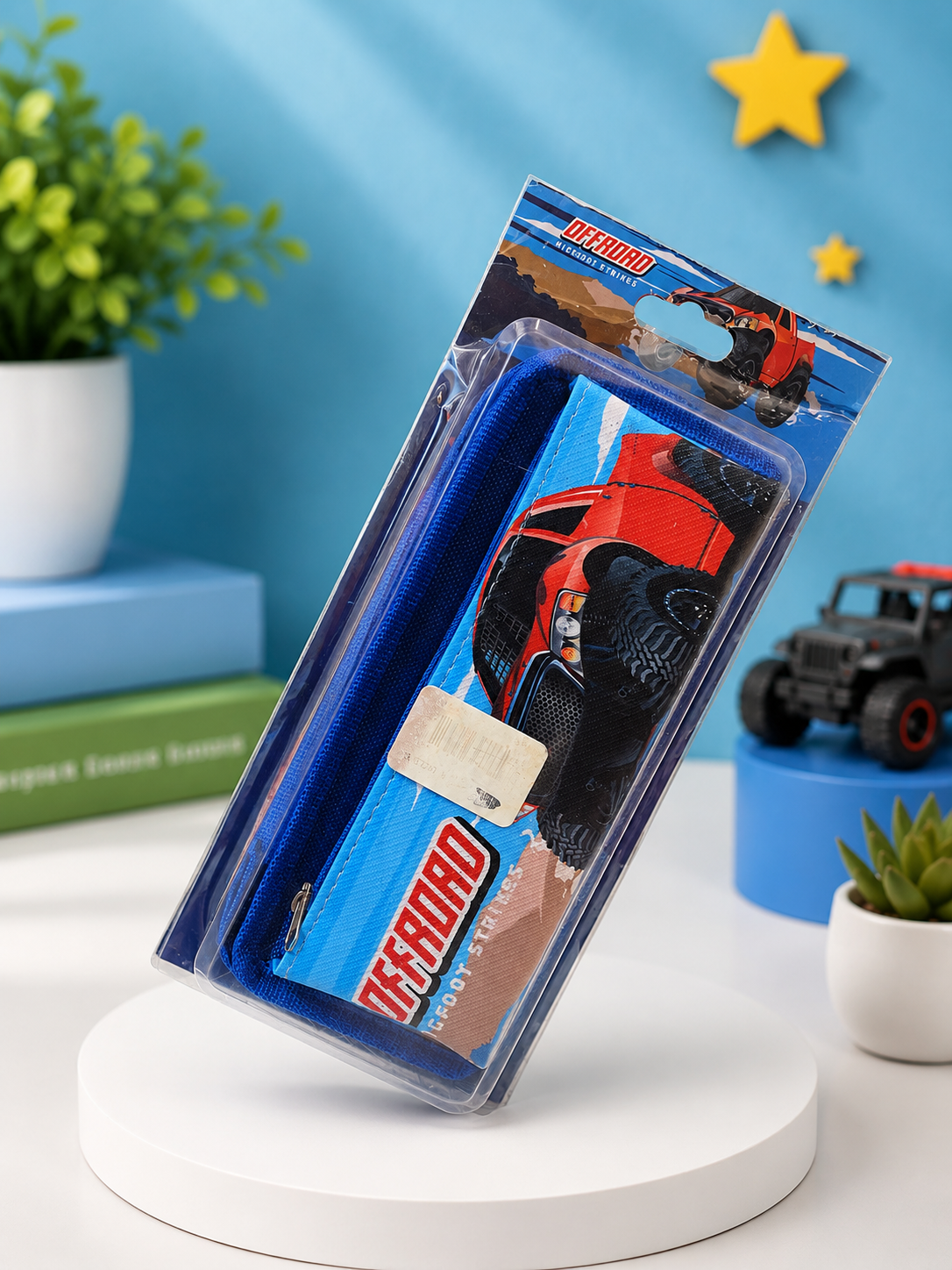 Kids Off-Road Car Pencil Case – Blue Double-Zip School Pouch